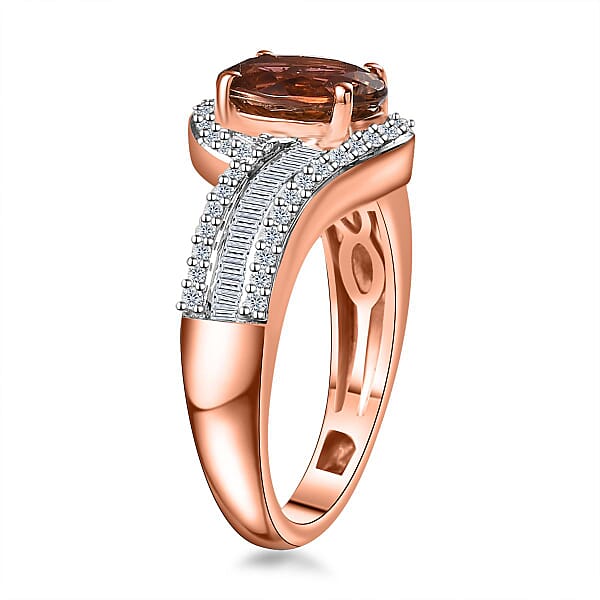 Luxoro 10K Rose Gold Premium Blush Tourmaline And G-H I2 Diamond Bypass Ring 1.60 Ctw