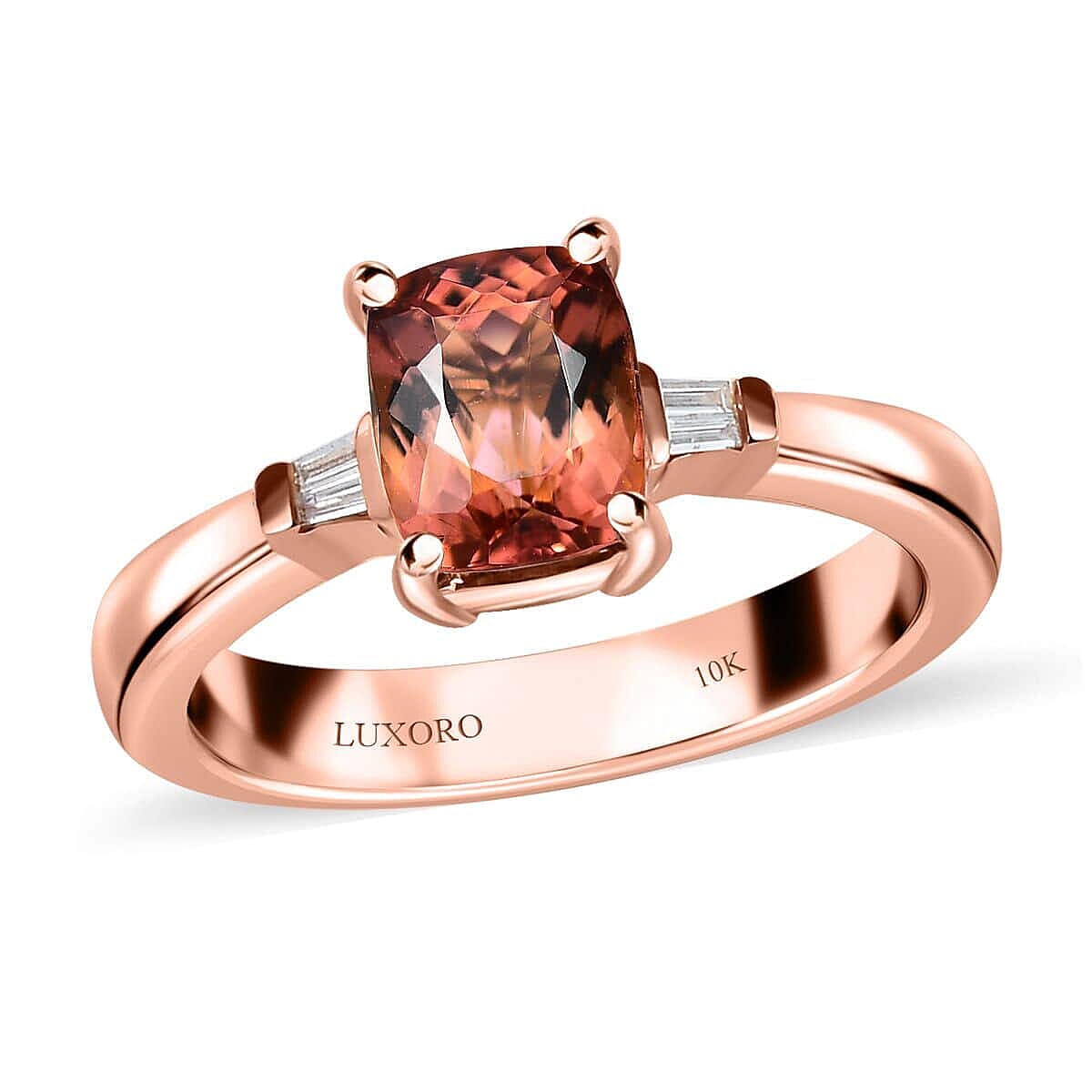 Luxoro 10K Rose Gold Premium Blush Tourmaline and G-H I2 Diamond Ring 1.75 ctw