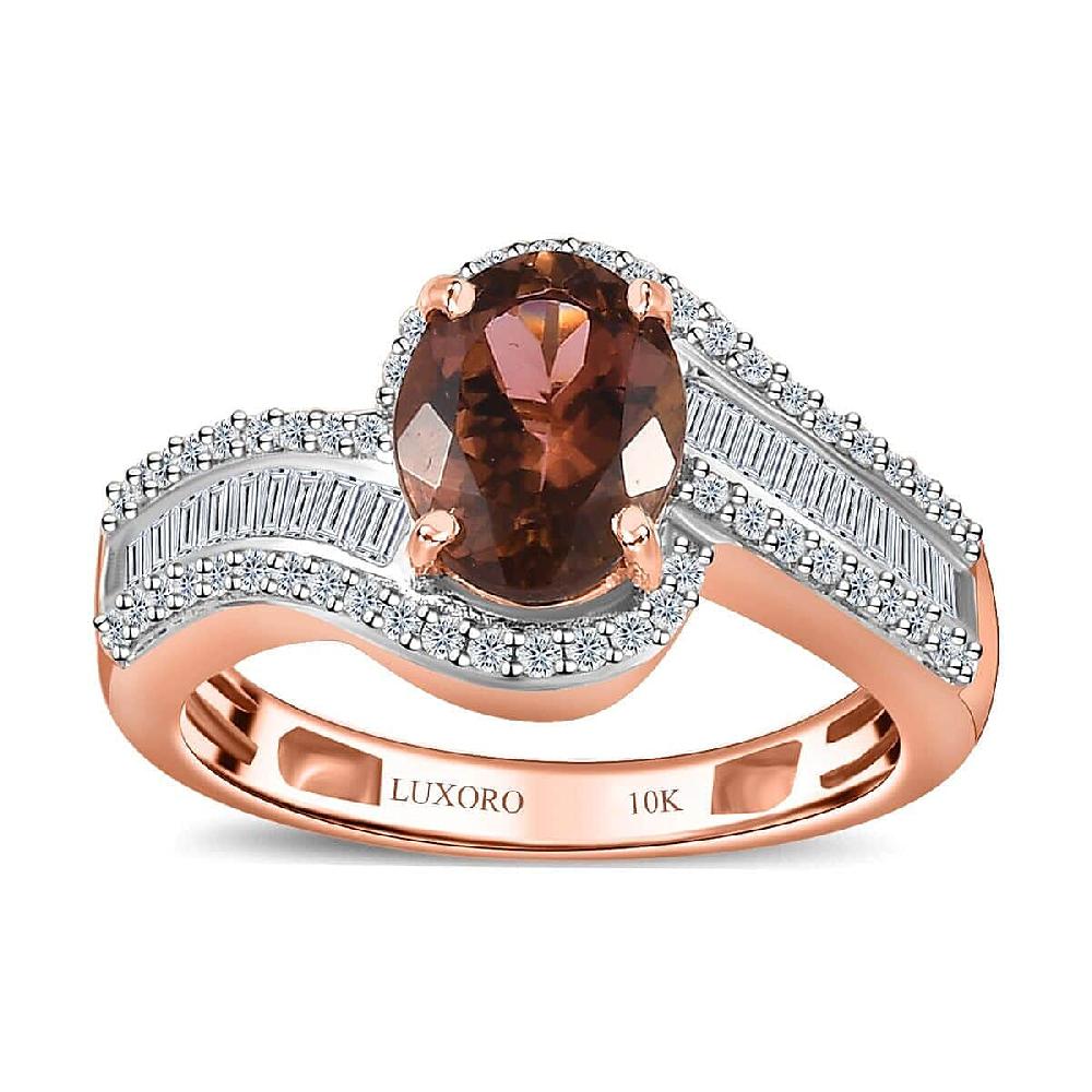 Luxoro 10K Rose Gold Premium Blush Tourmaline and G-H I2 Diamond Bypass Ring 1.60 ctw
