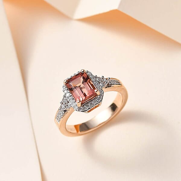 Luxoro 10K Rose Gold Premium Blush Tourmaline And G-H I2 Diamond Halo Ring 4.75 Grams 2.10 Ctw