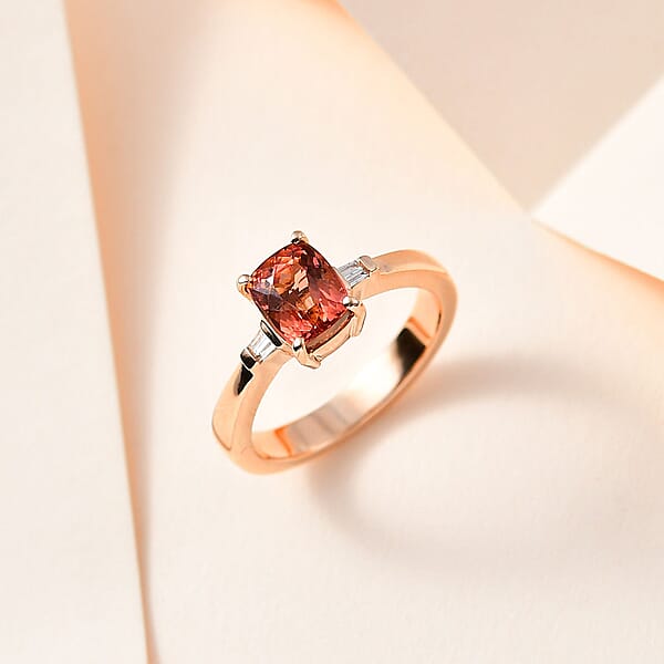 Luxoro 10K Rose Gold Premium Blush Tourmaline And G-H I2 Diamond Ring 1.75 Ctw