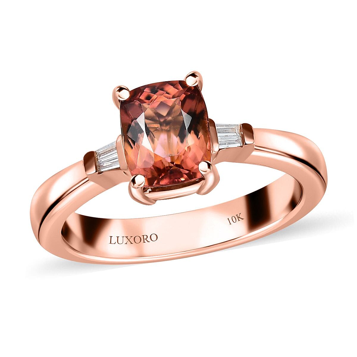 Luxoro 10K Rose Gold Premium Blush Tourmaline and G-H I2 Diamond Ring 1.75 ctw