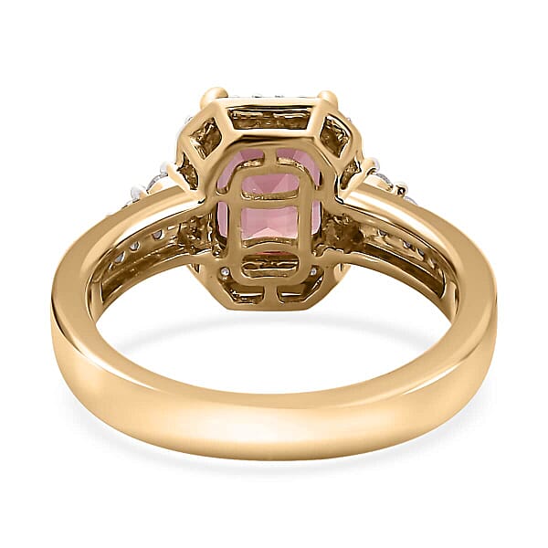 Luxoro 10K Rose Gold Premium Blush Tourmaline And G-H I2 Diamond Halo Ring 4.75 Grams 2.10 Ctw