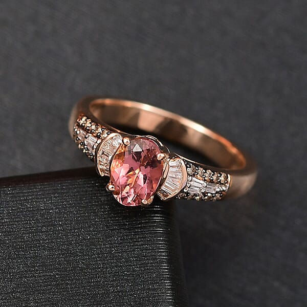 Luxoro 10K Rose Gold Premium Blush Tourmaline Natural Champagne And White Diamond (I2) Ring 1.00 Ctw