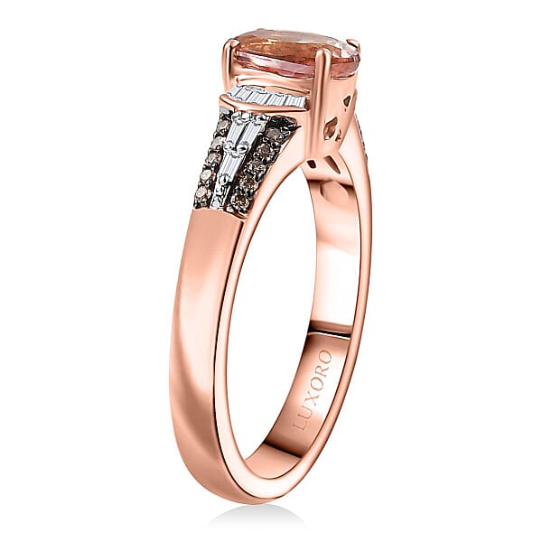 Luxoro 10K Rose Gold Premium Blush Tourmaline Natural Champagne And White Diamond (I2) Ring 1.00 Ctw