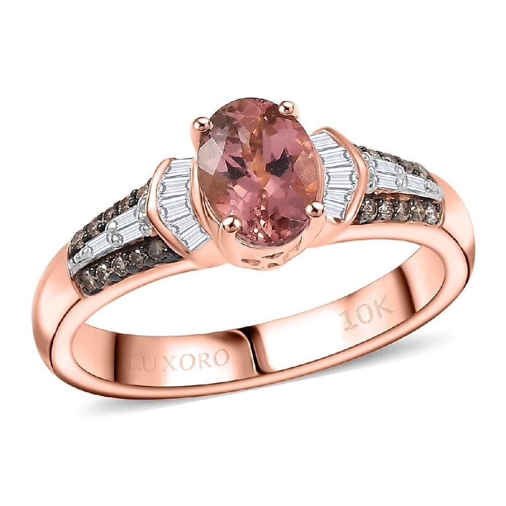 Luxoro 10K Rose Gold Premium Blush Tourmaline Natural Champagne and White Diamond (I2) Ring 1.00 ctw