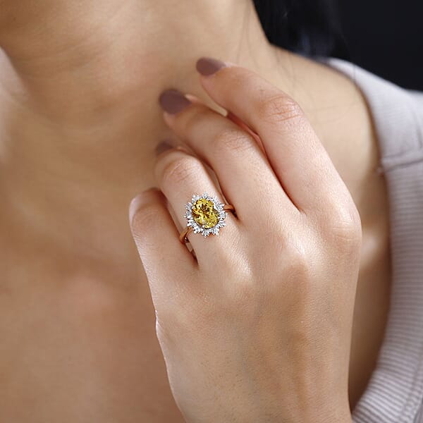 Luxoro 10K Rose Gold Premium Brazilian Heliodor And G-H I2 Diamond Sunburst Ring 2.50 Ctw