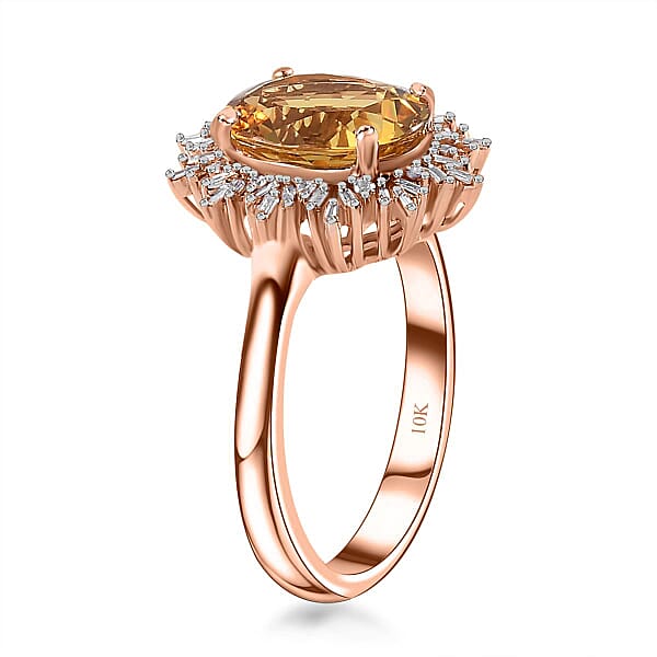 Luxoro 10K Rose Gold Premium Brazilian Heliodor And G-H I2 Diamond Sunburst Ring 2.50 Ctw