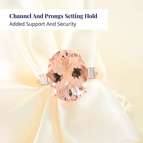 Luxoro 10K Rose Gold Premium Marropino Morganite Diamond (G-H I2) Ring (4.85 G) 8.10 Ctw