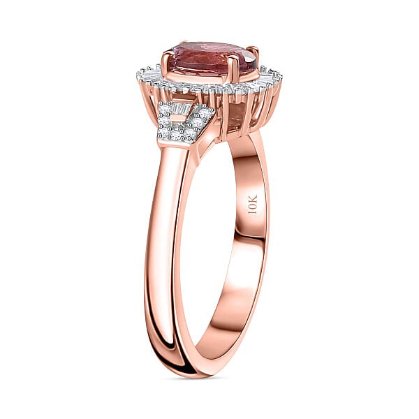 Luxoro 10K Rose Gold Premium Natural Calabar Pink Tourmaline And G-H I2 Diamond Halo Ring 4.15 Grams 1.50 Ctw