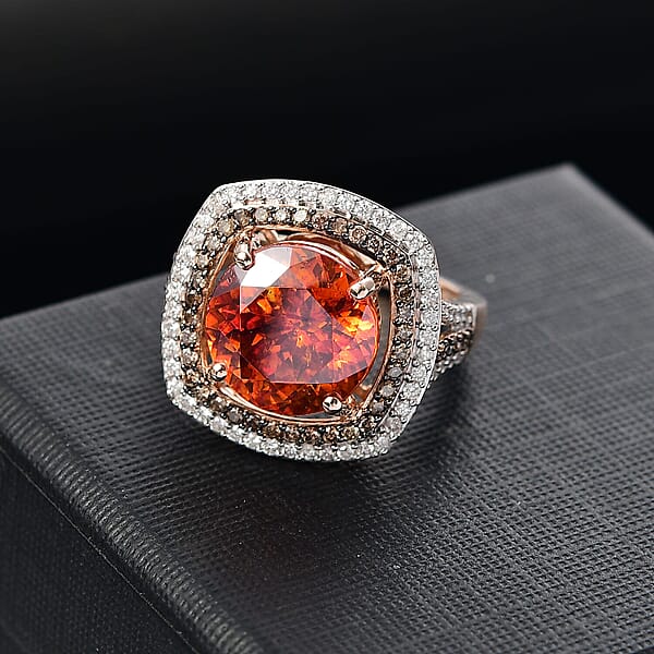 Luxoro 10K Rose Gold Premium Picos Altos Sphalerite Natural Champagne And White Diamond (I2) (1.10 Cts) Ring 10.30 Ctw