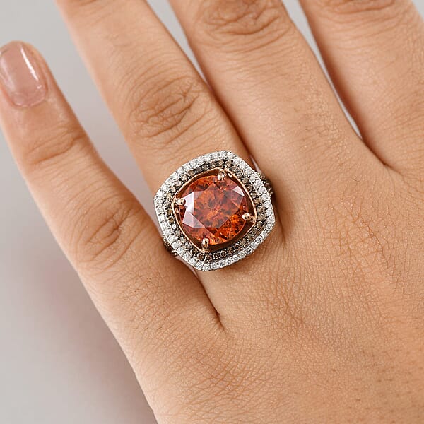 Luxoro 10K Rose Gold Premium Picos Altos Sphalerite Natural Champagne And White Diamond (I2) (1.10 Cts) Ring 10.30 Ctw