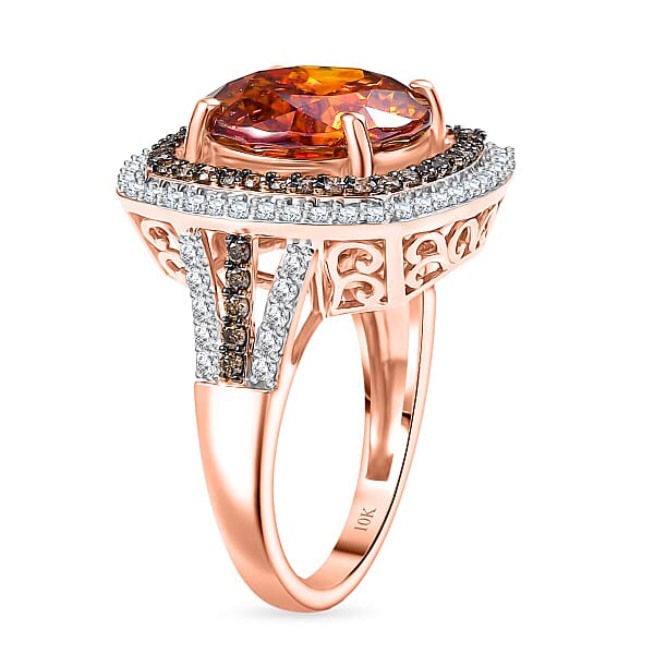 Luxoro 10K Rose Gold Premium Picos Altos Sphalerite Natural Champagne And White Diamond (I2) (1.10 Cts) Ring 10.30 Ctw