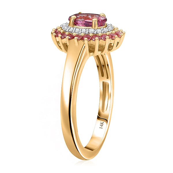 Luxoro 10K Rose Gold Premium Pink Calabar Tourmaline Padparadscha Sapphire And White Diamond (I2) (0.10) Ring 1.35 Ctw