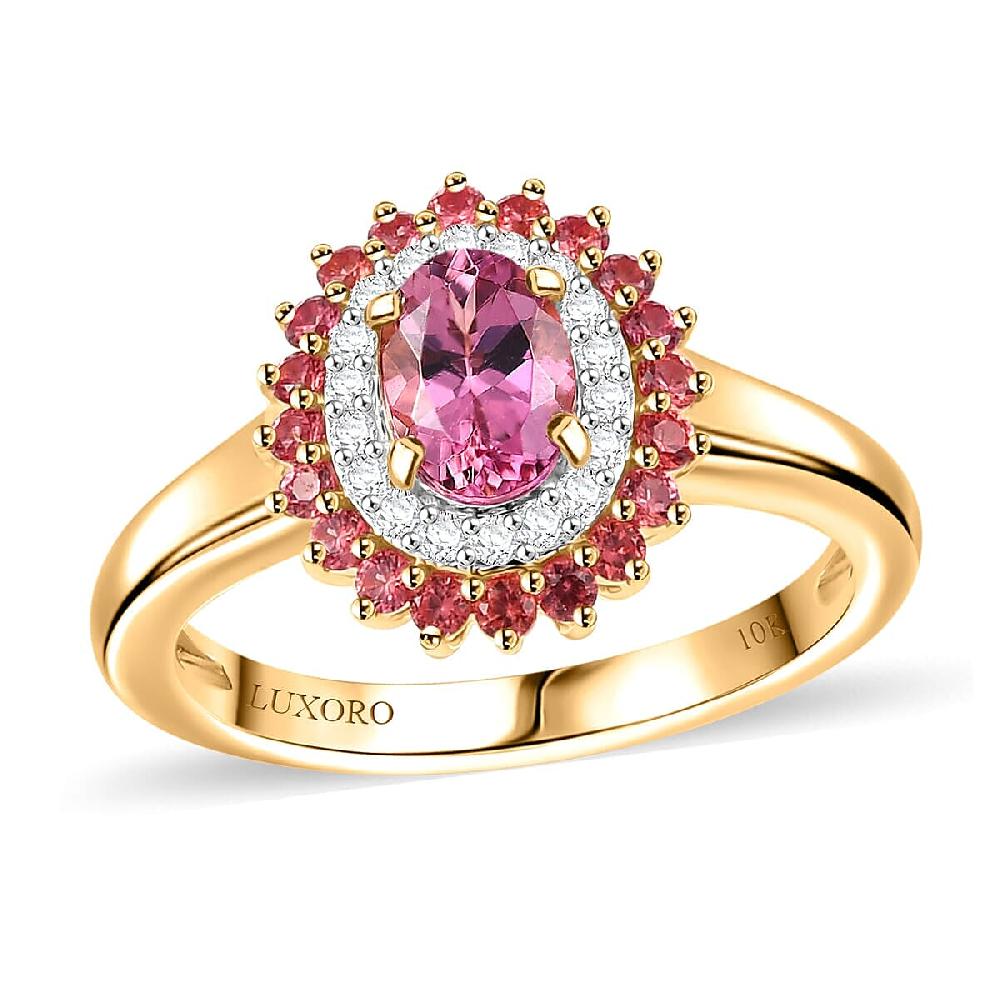 Luxoro 10K Rose Gold Premium Pink Calabar Tourmaline Padparadscha Sapphire and White Diamond (I2) (0.10) Ring 1.35 ctw
