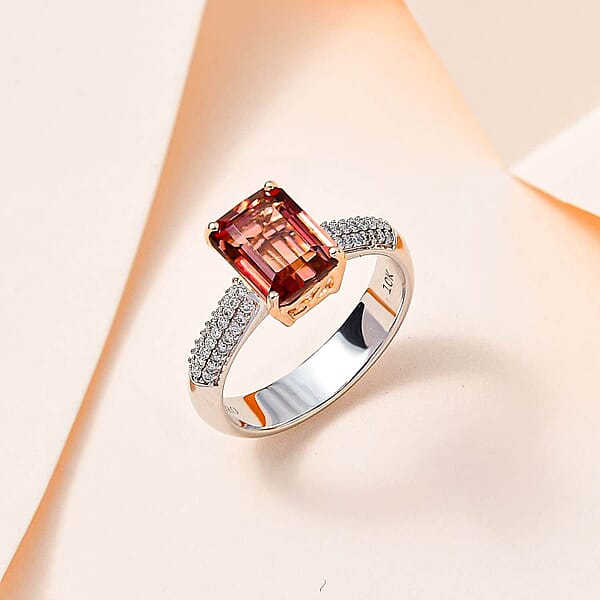 Luxoro 10K White And Rose Gold Premium Blush Tourmaline And G-H I2 Diamond Ring 2.30 Ctw
