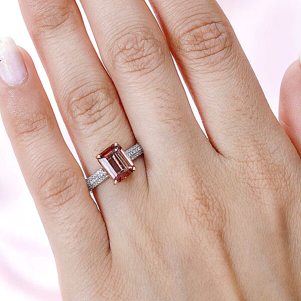 Luxoro 10K White And Rose Gold Premium Blush Tourmaline And G-H I2 Diamond Ring 2.30 Ctw