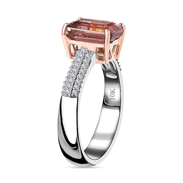 Luxoro 10K White And Rose Gold Premium Blush Tourmaline And G-H I2 Diamond Ring 2.30 Ctw
