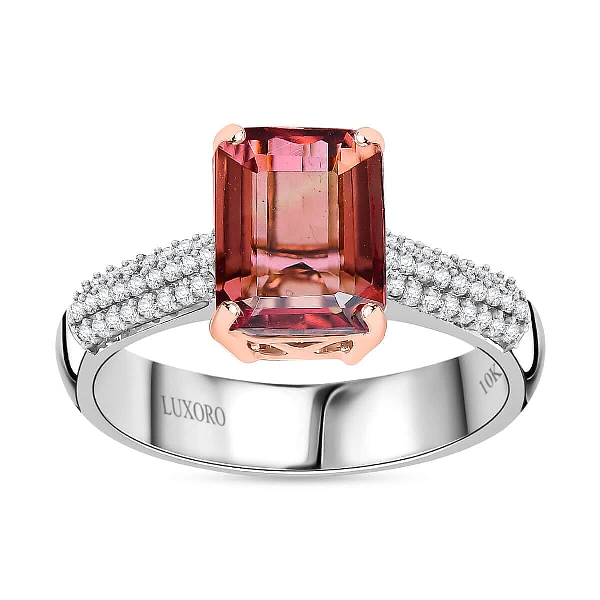 Luxoro 10K White and Rose Gold Premium Blush Tourmaline and G-H I2 Diamond Ring 2.30 ctw