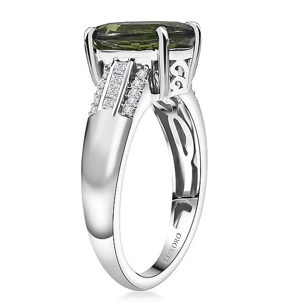 Luxoro 10K White Gold AA Malagasy Pine Apatite White Diamond I2 Main Stone With Side Stone Ring Gold Wt. 3.22 G 3.72 Ctw