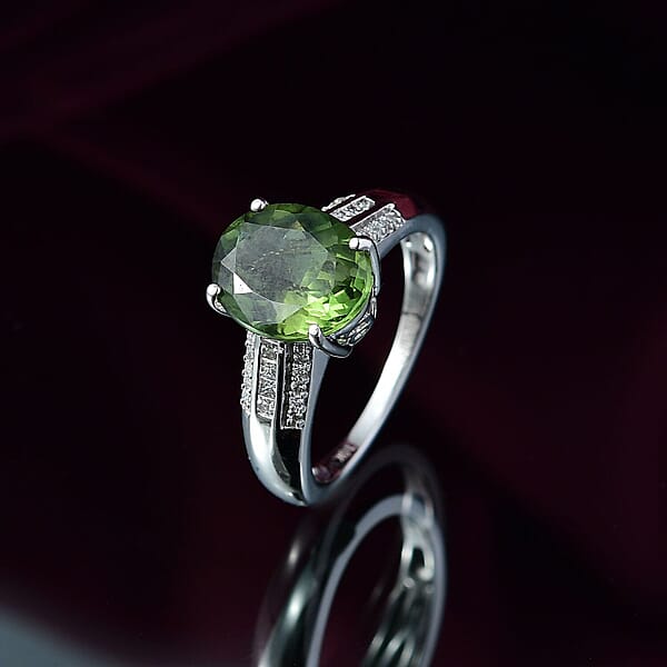 Luxoro 10K White Gold AA Malagasy Pine Apatite White Diamond I2 Main Stone With Side Stone Ring Gold Wt. 3.22 G 3.72 Ctw