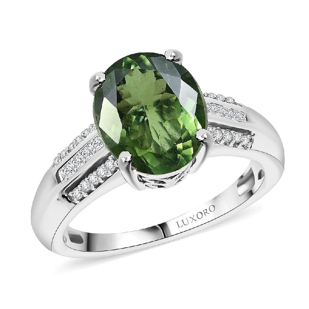 Luxoro 10K White Gold AA Malagasy Pine Apatite White Diamond I2 Main Stone With Side Stone Ring Gold Wt. 3.22 g 3.72 ctw