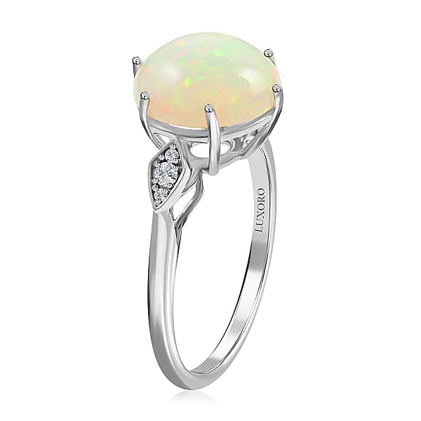 Luxoro 10K White Gold AAA Ethiopian Welo Opal Diamond (G-H I2) Ring 4.40 Ctw