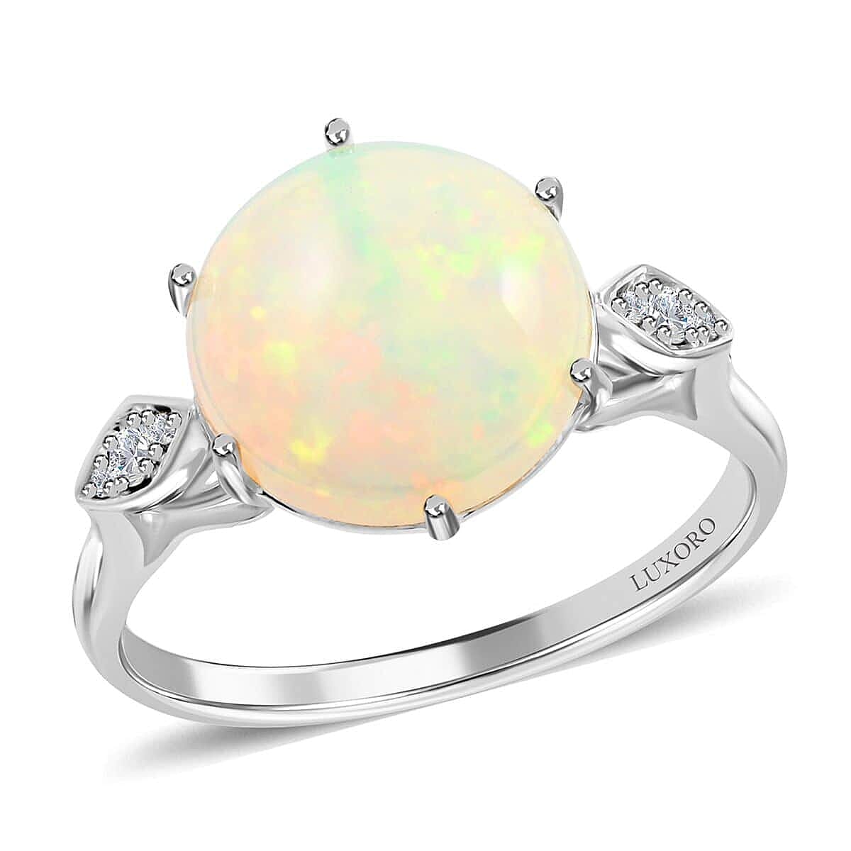 Luxoro 10K White Gold AAA Ethiopian Welo Opal Diamond (G-H I2) Ring 4.40 ctw