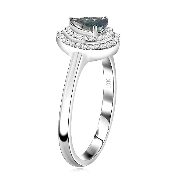 Luxoro 10K White Gold AAA Narsipatnam Alexandrite Diamond (G-H I2) (0.25 Cts) Double Halo Ring (Del. In 10-15 Days) 0.90 Ctw
