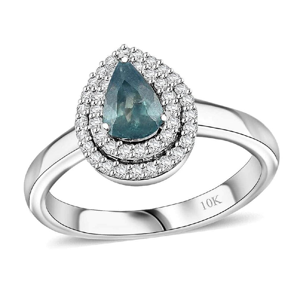Luxoro 10K White Gold AAA Narsipatnam Alexandrite Diamond (G-H I2) (0.25 cts) Double Halo Ring (Del. in 10-15 Days) 0.90 ctw