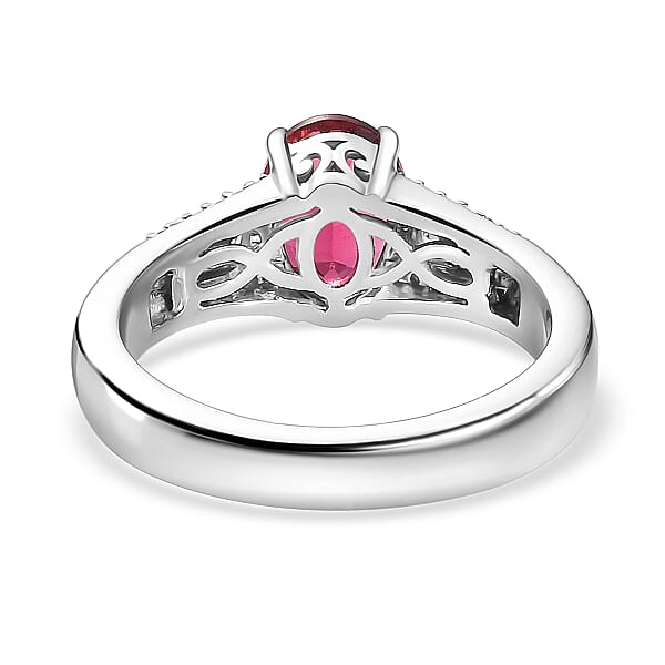 Luxoro 10K White Gold AAA Ouro Fino Rubellite And G-H I2 Diamond Ring 4.65 Grams 1.60 Ctw