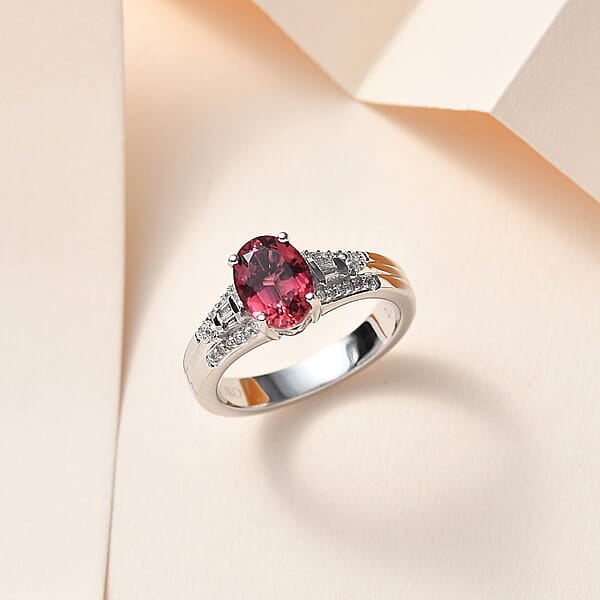 Luxoro 10K White Gold AAA Ouro Fino Rubellite And G-H I2 Diamond Ring 4.65 Grams 1.60 Ctw
