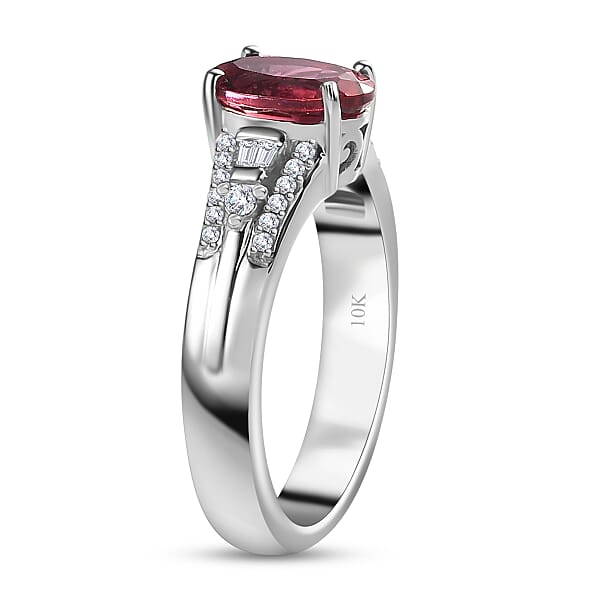 Luxoro 10K White Gold AAA Ouro Fino Rubellite And G-H I2 Diamond Ring 4.65 Grams 1.60 Ctw