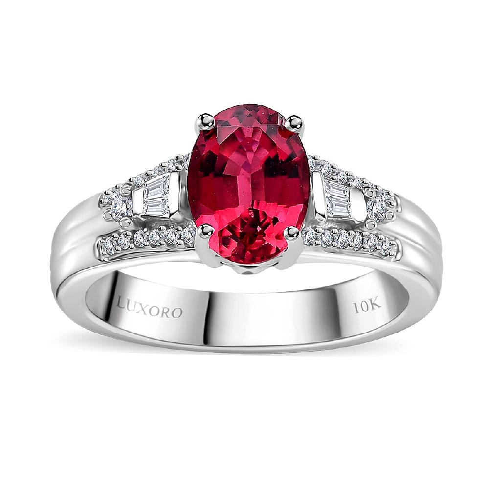 Luxoro 10K White Gold AAA Ouro Fino Rubellite and G-H I2 Diamond Ring 4.65 Grams 1.60 ctw