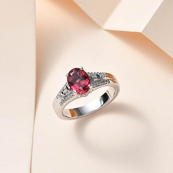 Luxoro 10K White Gold AAA Ouro Fino Rubellite Diamond (G-H I2) (0.15 Cts) Ring 1.60 Ctw