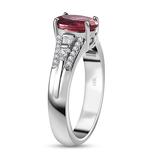 Luxoro 10K White Gold AAA Ouro Fino Rubellite Diamond (G-H I2) (0.15 Cts) Ring 1.60 Ctw