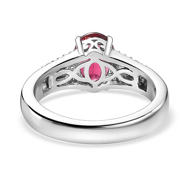Luxoro 10K White Gold AAA Ouro Fino Rubellite Diamond (G-H I2) (0.15 Cts) Ring 1.60 Ctw