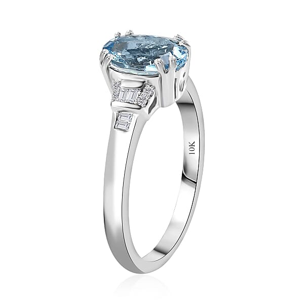Luxoro 10K White Gold AAA Santa Maria Aquamarine And G-H I2 Diamond Ring 1.50 Ctw