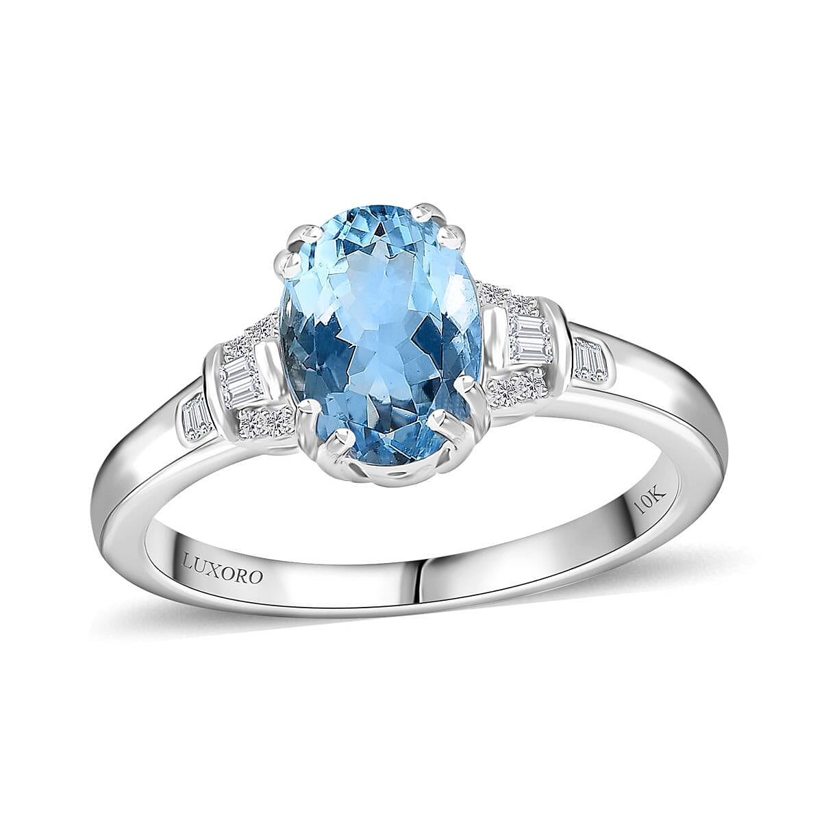 Luxoro 10K White Gold AAA Santa Maria Aquamarine and G-H I2 Diamond Ring 1.50 ctw