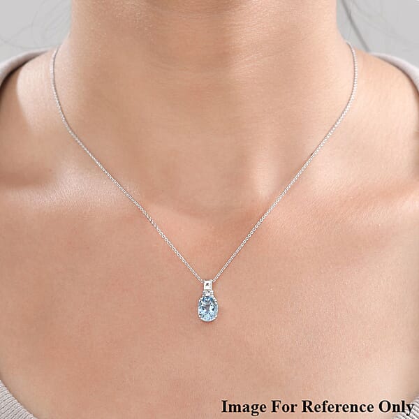 Luxoro 10K White Gold AAA Santa Maria Aquamarine And G-H I2 Diamond Pendant Without Chain 1.65 Ctw