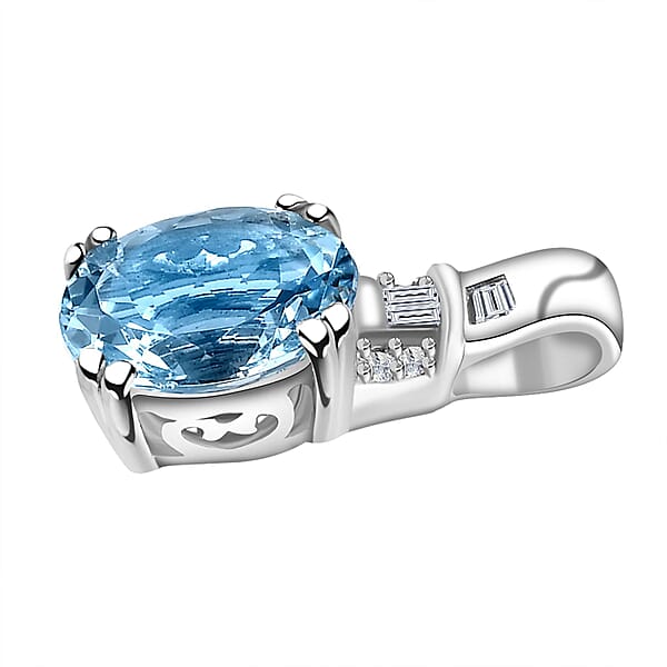 Luxoro 10K White Gold AAA Santa Maria Aquamarine And G-H I2 Diamond Pendant Without Chain 1.65 Ctw