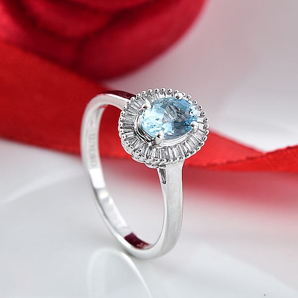 Luxoro 10K White Gold AAA Santa Maria Aquamarine Diamond (I2) Ring 1.94 Ctw