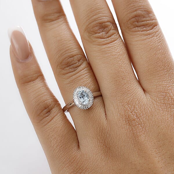 Luxoro 10K White Gold AAA Santa Maria Aquamarine Diamond (I2) Ring 1.94 Ctw