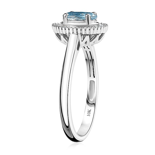 Luxoro 10K White Gold AAA Santa Maria Aquamarine Diamond (I2) Ring 1.94 Ctw