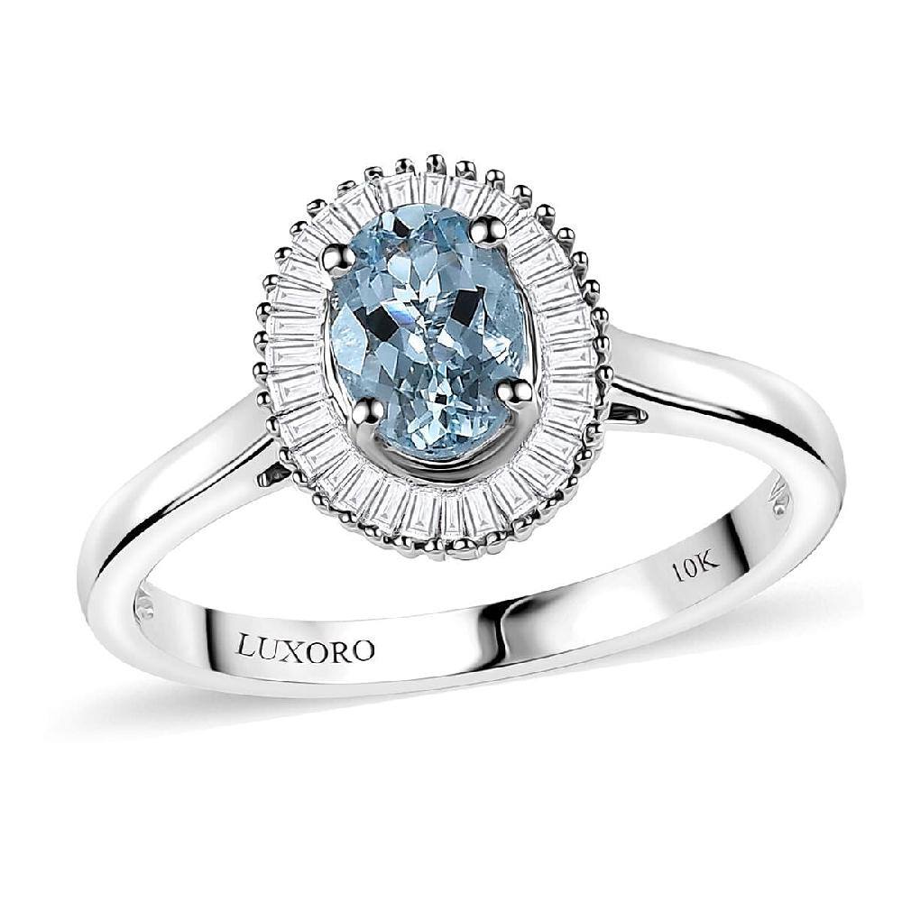 Luxoro 10K White Gold AAA Santa Maria Aquamarine Diamond (I2) Ring 1.94 ctw