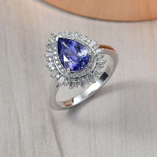 Luxoro 10K White Gold Premium Tanzanite Diamond (G-H I2) (0.45 Cts) Crown Of Dreams Ring 2.30 Ctw