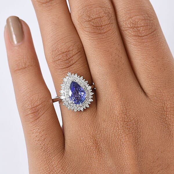 Luxoro 10K White Gold Premium Tanzanite Diamond (G-H I2) (0.45 Cts) Crown Of Dreams Ring 2.30 Ctw