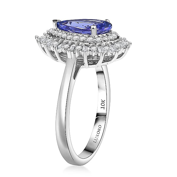 Luxoro 10K White Gold Premium Tanzanite Diamond (G-H I2) (0.45 Cts) Crown Of Dreams Ring 2.30 Ctw