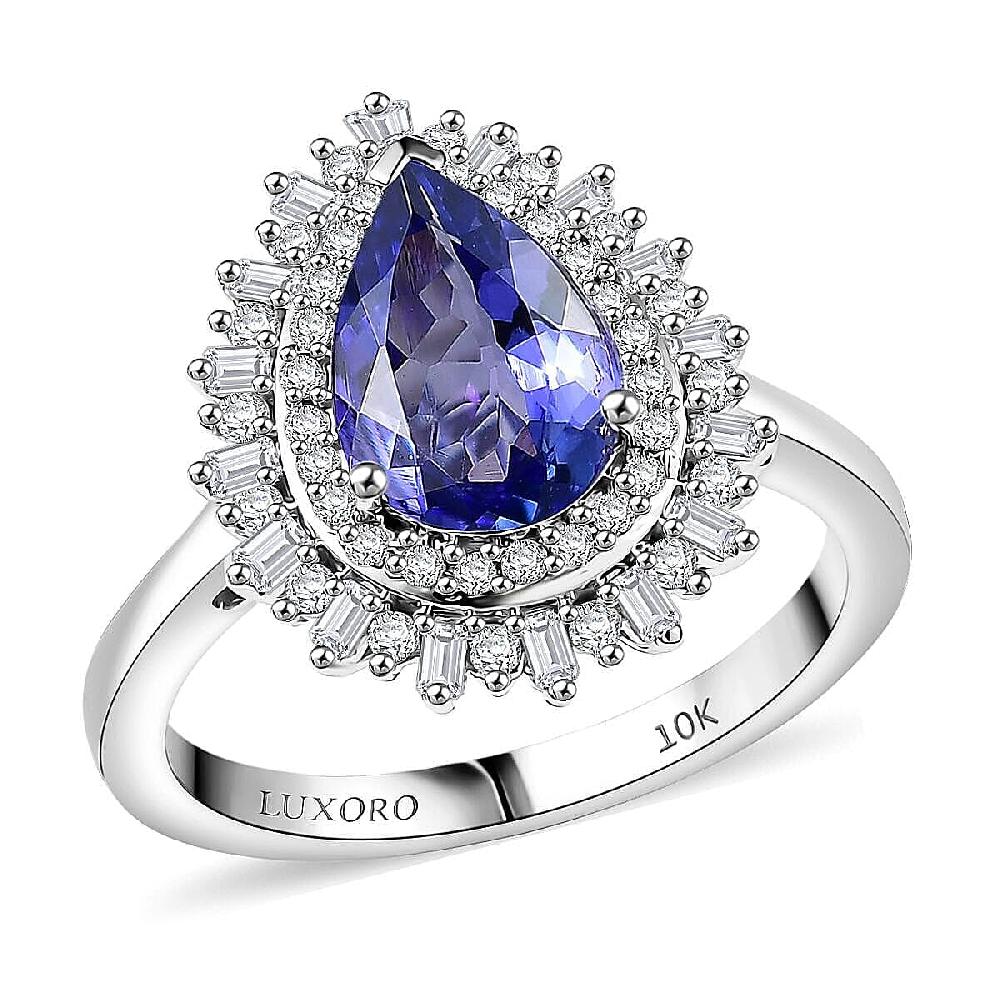 Luxoro 10K White Gold Premium Tanzanite Diamond (G-H I2) (0.45 cts) Crown of Dreams Ring 2.30 ctw