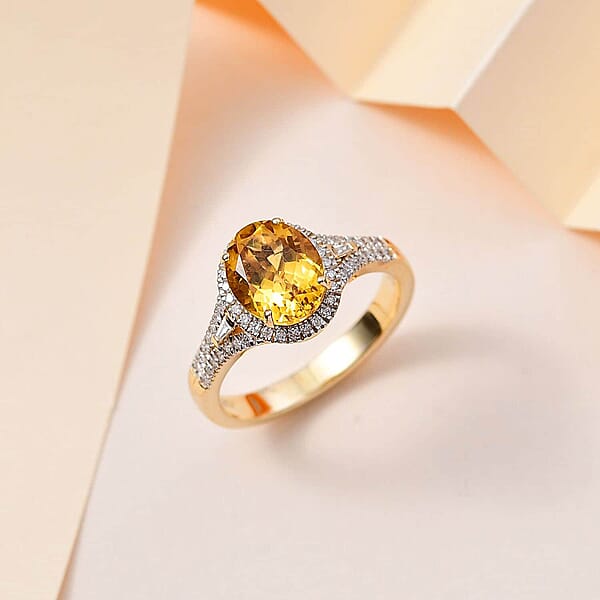 Luxoro 10K Yellow Gold AAA Brazilian Heliodor And G-H I2 Diamond Ring 4.50 Grams 2.60 Ctw